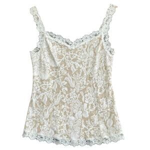 WHITE HOUSE BLACK MARKET Sz M Lace Floral Corset Style Tank Coquette Twee Ballet